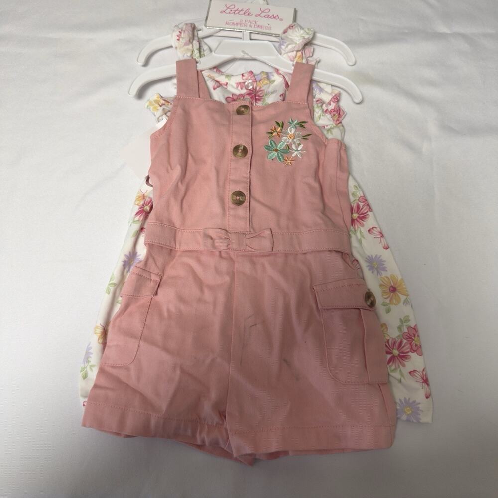 Little Lass Girls 2T Romper Dress Outfit Set 2 Pack Pink Floral Summer Apparel